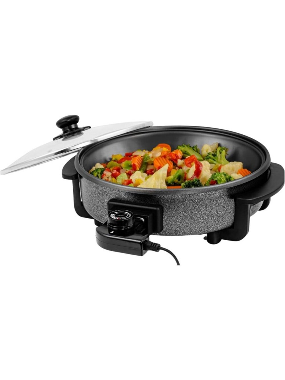 11.5-Inch Electric Skillet, 1400W Nonstick Pan, Adjustable Temp, Glass Lid, Easy